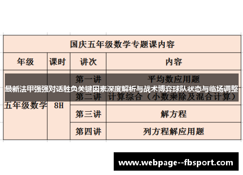 最新法甲强强对话胜负关键因素深度解析与战术博弈球队状态与临场调整 最新法甲强强对话胜负关键因素深度解析与战术博弈球队状态与临场调整